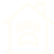A simple outline of a house with a paw print in the center, suggesting a pet-friendly home or animal shelter.